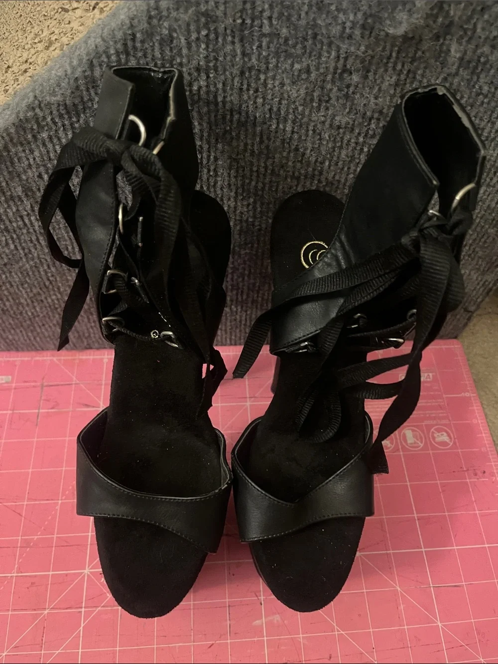 Pleaser Flamingo 800-14 Black Lace-Up Platform Heels